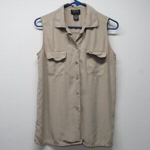 Vintage Y2K 90s City Silk 100% Silk Tan Sleeveless Blouse Shirt sz M Old Money